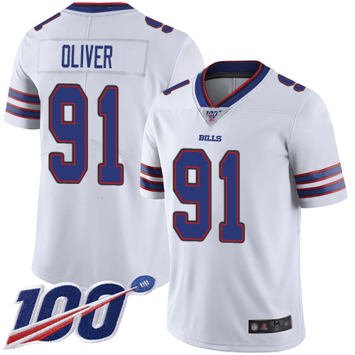 Men Buffalo Bills #91 Ed Oliver White Vapor Untouchable Limited Player 100th Season NFL Jersey->buffalo bills->NFL Jersey